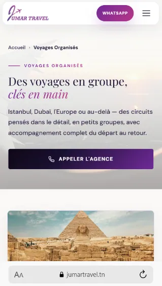 Offres de groupe sur mobile : les séjours présentés de façon lisible sur petit écran.