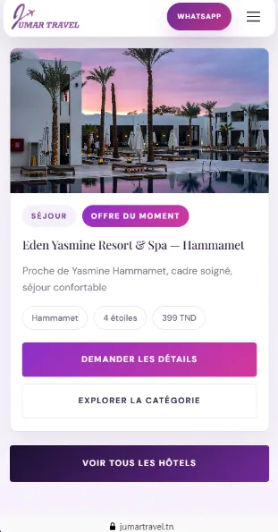 Détail d'un séjour sur mobile : l'information utile avant la demande de réservation.