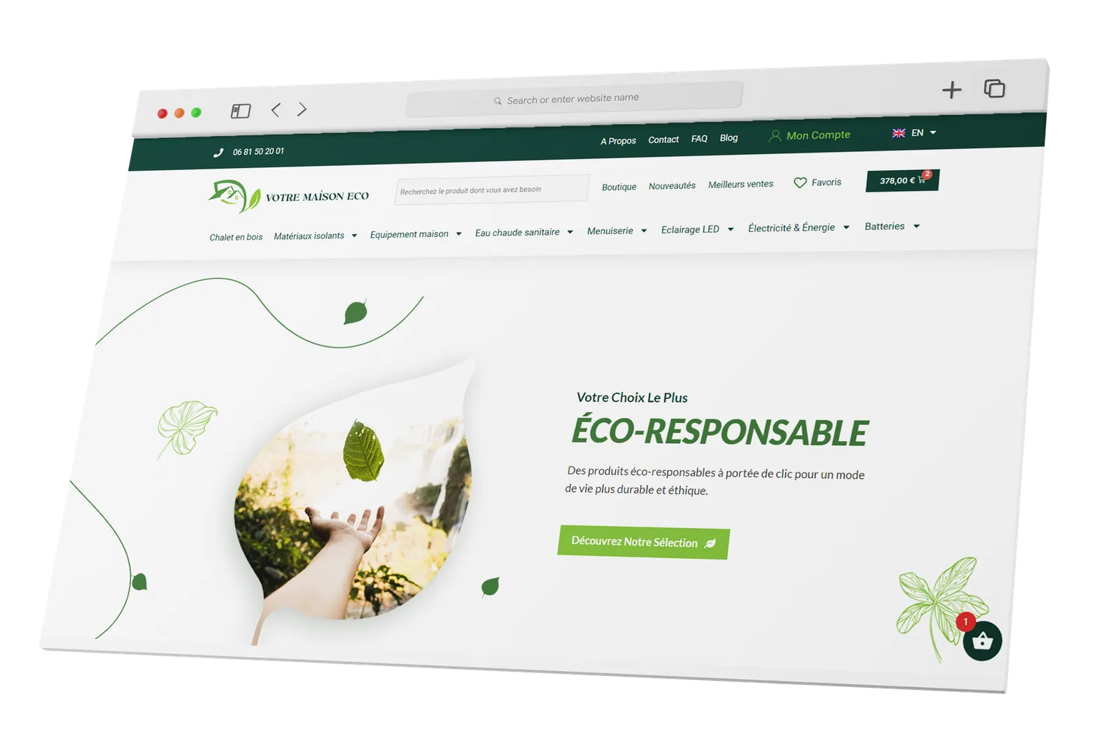 Aperçu du site e-commerce Votre Maison Eco conçu par Atelier Cadran