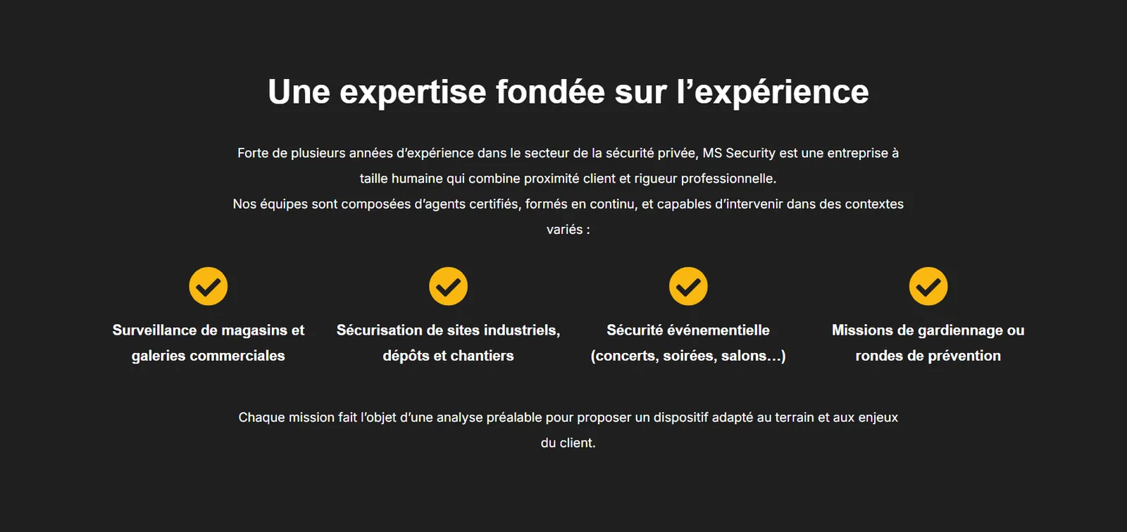 Section expertises : le savoir-faire de la société détaillé pour appuyer la crédibilité avant le contact.