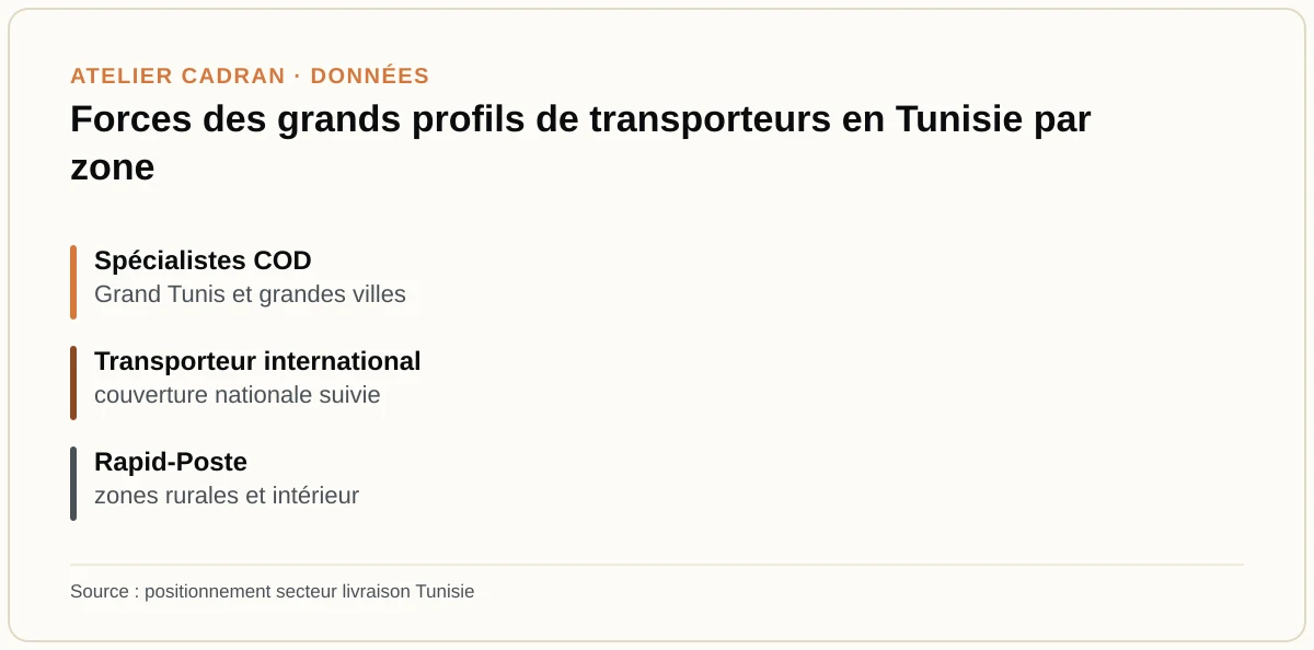 Forces des grands profils de transporteurs en Tunisie par zone