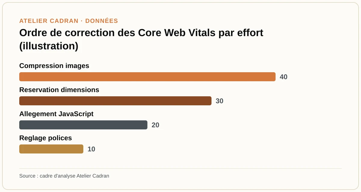 Ordre de correction des Core Web Vitals par effort (illustration)