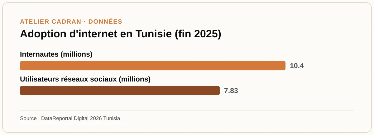 Adoption d'internet en Tunisie (fin 2025)