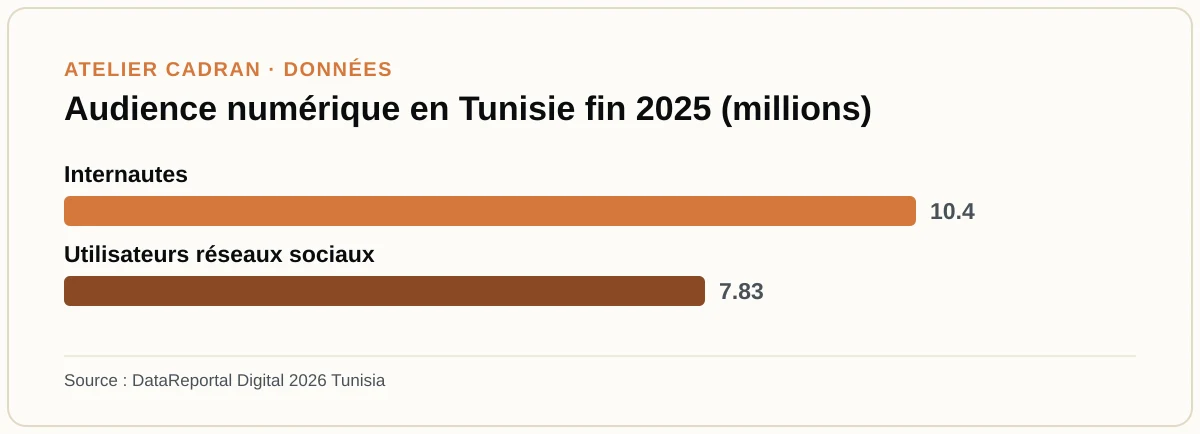 Audience numérique en Tunisie fin 2025 (millions)