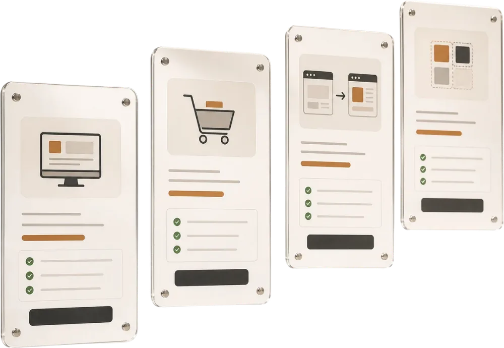 Les quatre types de site web : vitrine, boutique e-commerce, refonte et projet spécifique